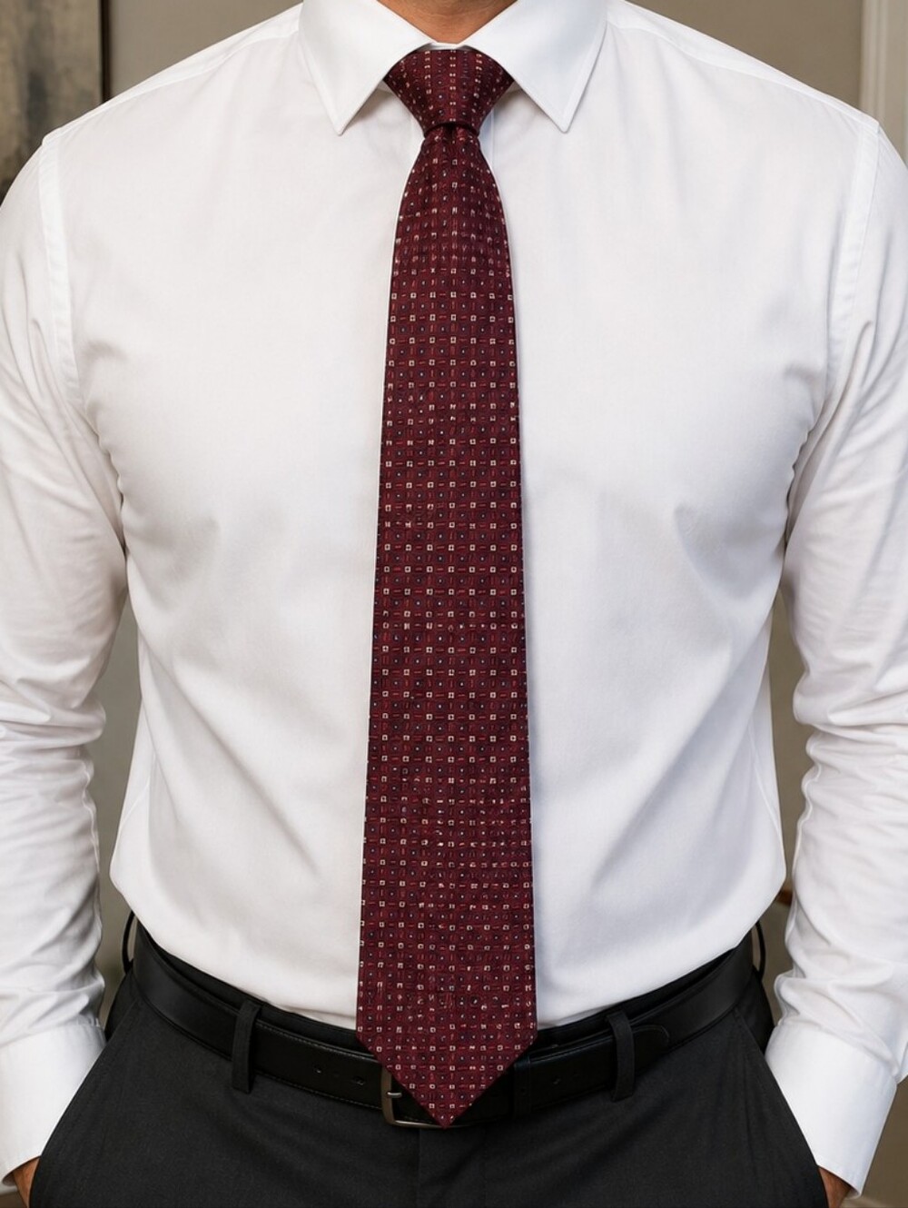 Burberry London Red Geometric Silk Tie Necktie Luxury